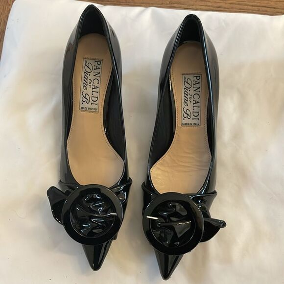 DIANE B. PANCALDI BLACK PATENT LEATHER LOW HEEL SHOES.   NEW - Picture 2 of 6